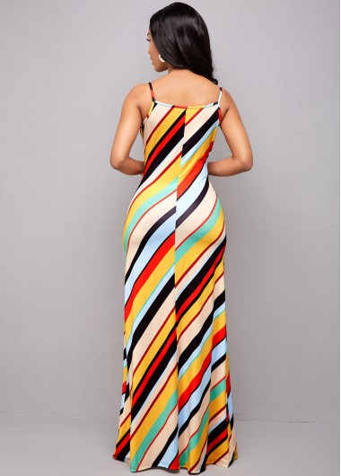 Multi Color dresses,Striped dresses,Spaghetti Strap Rainbow Stripe Maxi Dress