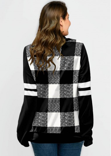 Black plus size,Plaid plus size,ROTITA Plus Size Drawstring Long Sleeve Plaid Sweatshirt