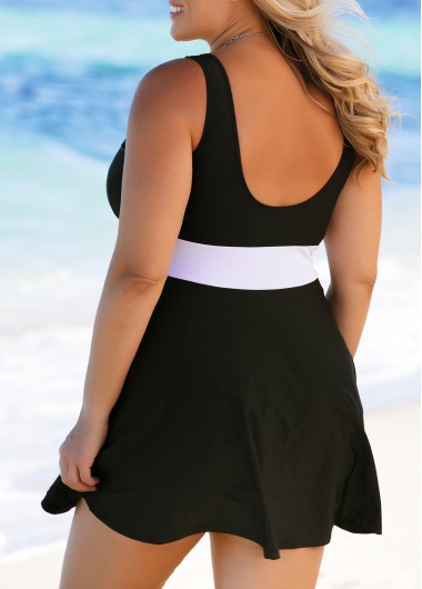 Black plus size,Contrast Color plus size,ROTITA Black Plus Size Contrast Swimdress and Panty