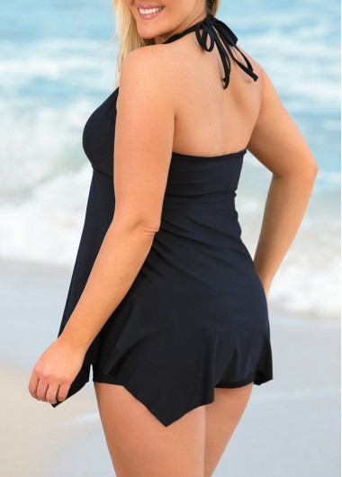 Black plus size,Plain Color plus size,ROTITA Plus Size Hanky Hem Halter Swimdress and Shorts