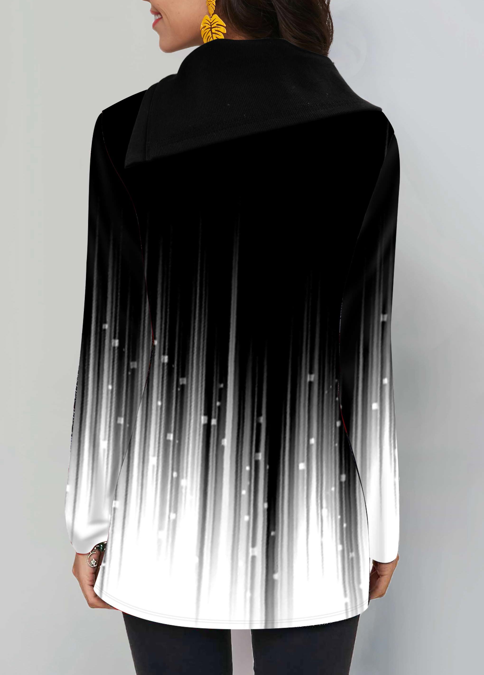 White tops,Ombre tops,ROTITA Decorative Button Ombre White Asymmetrical Neck T Shirt