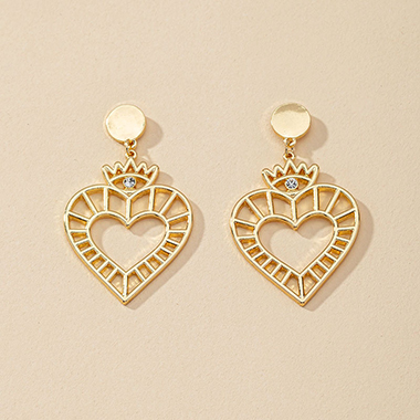 1.2 X 2.0 Inch Metal Heart Gold Earrings