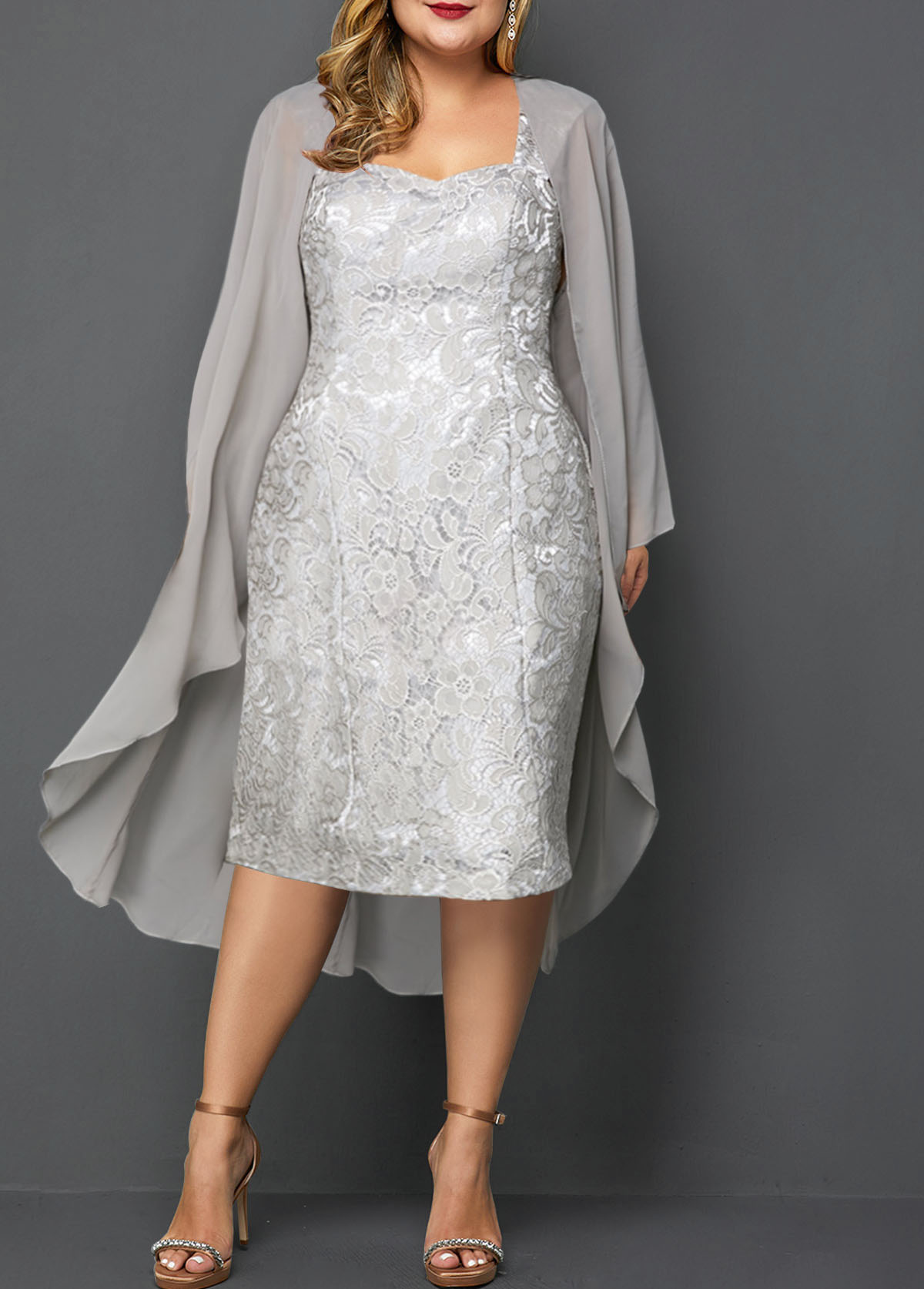 ROTITA Plus Size Chiffon Cardigan and Lace Dress | Rotita.com - USD $54.98