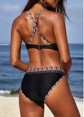 Black swimwear,Floral swimwear,ROTITA Tribal Print Cross Strap Bikini Set