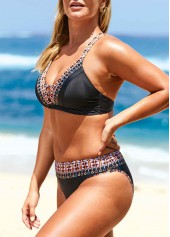 Black swimwear,Floral swimwear,ROTITA Tribal Print Cross Strap Bikini Set