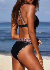 Black swimwear,Floral swimwear,ROTITA Tribal Print Cross Strap Bikini Set