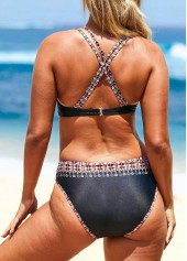 Black swimwear,Floral swimwear,ROTITA Tribal Print Cross Strap Bikini Set
