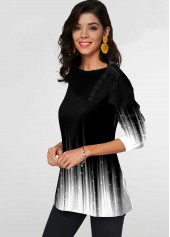 White tops,Ombre tops,ROTITA Decorative Button Ombre White Asymmetrical Neck T Shirt