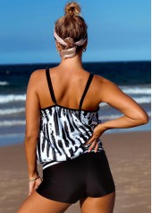 Multi Color swimwear,Striped swimwear,ROTITA Contrast Striped Spaghetti Strap Blouson Tankini Set