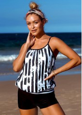 ROTITA Contrast Striped Spaghetti Strap Blouson Tankini Set