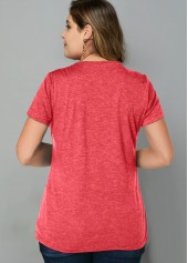 Coral plus size,Plain Color plus size,ROTITA Plus Size Short Sleeve Crinkle Chest T Shirt
