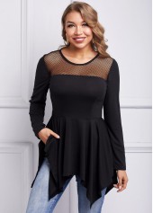 ROTITA Asymmetric Hem Mesh Long Sleeve T Shirt