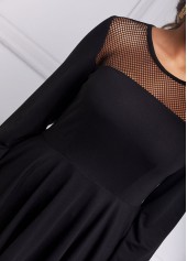 Black tops,Plain Color tops,ROTITA Asymmetric Hem Mesh Long Sleeve T Shirt