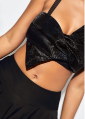 Black swimwear,Plain Color swimwear,ROTITA Black Bowknot Cutout Back Bikini Set