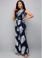 Multi Color jumpsuits & rompers,Tribal jumpsuits & rompers,ROTITA Split Neck Plant Print Sleeveless Jumpsuit