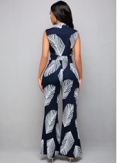 Multi Color jumpsuits & rompers,Tribal jumpsuits & rompers,ROTITA Split Neck Plant Print Sleeveless Jumpsuit
