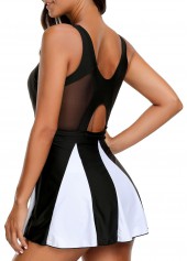 Black swimwear,Contrast Color swimwear,ROTITA Contrast Mesh Stitching One Piece Swimwear