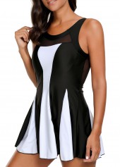 Black swimwear,Contrast Color swimwear,ROTITA Contrast Mesh Stitching One Piece Swimwear