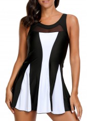 ROTITA Contrast Mesh Stitching One Piece Swimwear