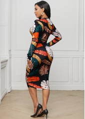 Multi Color dresses,Floral dresses,Party dresses,Elegant dresses,Zip Front Long Sleeve Printed Dress