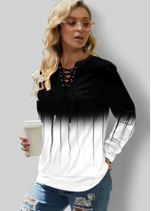 ROTITA Lace Up Long Sleeve Ombre Sweatshirt