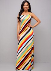 Multi Color dresses,Striped dresses,Spaghetti Strap Rainbow Stripe Maxi Dress