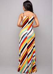 Multi Color dresses,Striped dresses,Spaghetti Strap Rainbow Stripe Maxi Dress