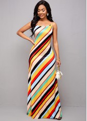 Spaghetti Strap Rainbow Stripe Maxi Dress