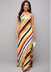 Multi Color dresses,Striped dresses,Spaghetti Strap Rainbow Stripe Maxi Dress