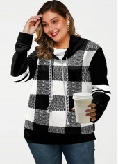 Black plus size,Plaid plus size,ROTITA Plus Size Drawstring Long Sleeve Plaid Sweatshirt