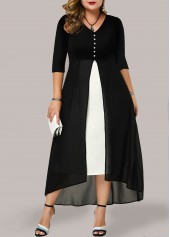 Multi Color dresses,Contrast Color dresses,Party dresses,Elegant dresses,ROTITA Plus Size Tummy Coverage Multi Color V Neck Dress