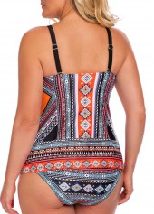 Orange plus size,Tribal plus size,ROTITA Plus Size Spaghetti Strap Geometric Print Tankini Set