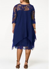 Royal Blue plus size,Plain Color plus size,ROTITA Plus Size Lace Royal Blue H Shape Dress