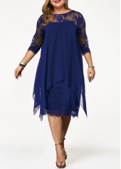 ROTITA Plus Size Lace Royal Blue H Shape Dress