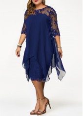 Royal Blue plus size,Plain Color plus size,ROTITA Plus Size Lace Royal Blue H Shape Dress