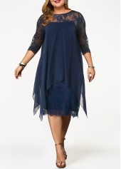 ROTITA Robe Grande Taille en Dentelle Bleu Marine en Forme de H