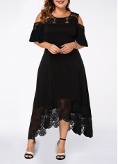 ROTITA Plus Size Lace Stitching Cold Shoulder Dress