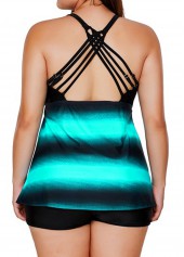 Cyan plus size,Ombre plus size,ROTITA Plus Size Ombre Cross Strap Tankini Set