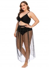 Black plus size,Plain Color plus size,Plus Size Twist Front Beaded Mesh Bikini Set