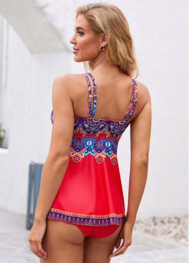 Red swimwear,Tribal swimwear,ROTITA Double Spaghetti Strap Tribal Print Tankini Set