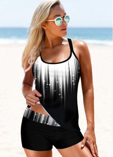 Multi Color swimwear,Floral swimwear,ROTITA White Ombre Strappy Back Tankini Set