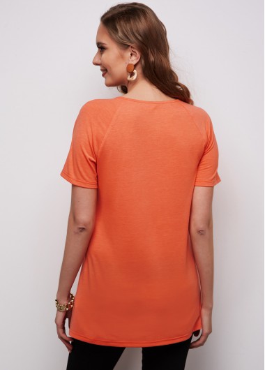 Orange tops,Plain Color tops,ROTITA Short Sleeve Cage Neck Orange T Shirt