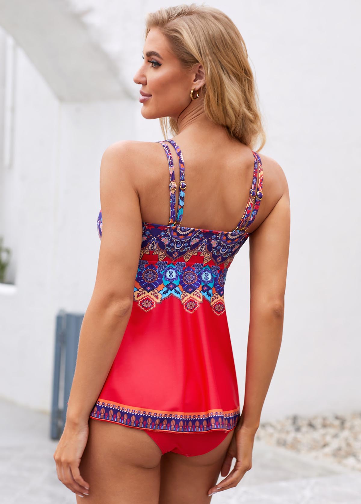 Red swimwear,Tribal swimwear,ROTITA Double Spaghetti Strap Tribal Print Tankini Set