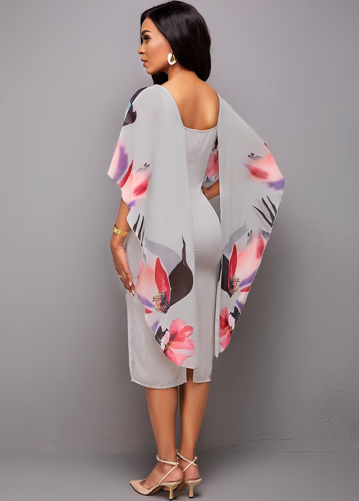 Grey dresses,Floral dresses,ROTITA 3/4 Sleeve Floral Print Bodycon Dress 