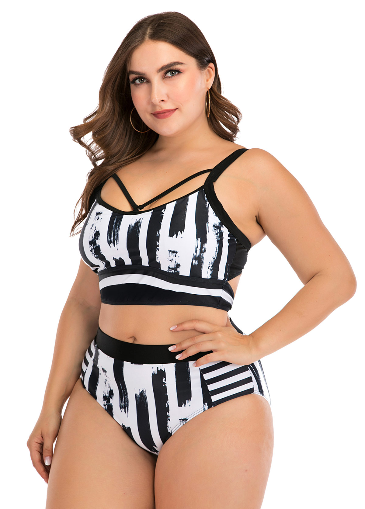 Black plus size,Floral plus size,Plus Size Spaghetti Strap Printed Bikini Set