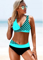 ROTITA Lace Up Back Stripe Print Bikini Set