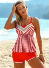 ROTITA Spaghetti Strap Striped Cross Strap Tankini Set