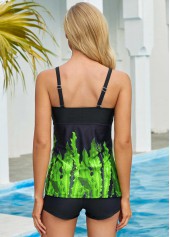 Multi Color swimwear,Floral swimwear,ROTITA Spaghetti Strap Plant Print Tankini Set