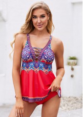 Red swimwear,Tribal swimwear,ROTITA Double Spaghetti Strap Tribal Print Tankini Set