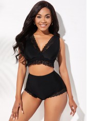 ROTITA Wide Strap Lace Stitching High Waist Bikini Set